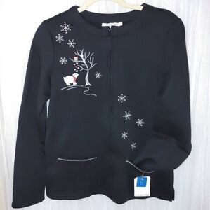 Breckenridge Zip-up Black Fleece CARDIGAN with Winter Graphics Size Small